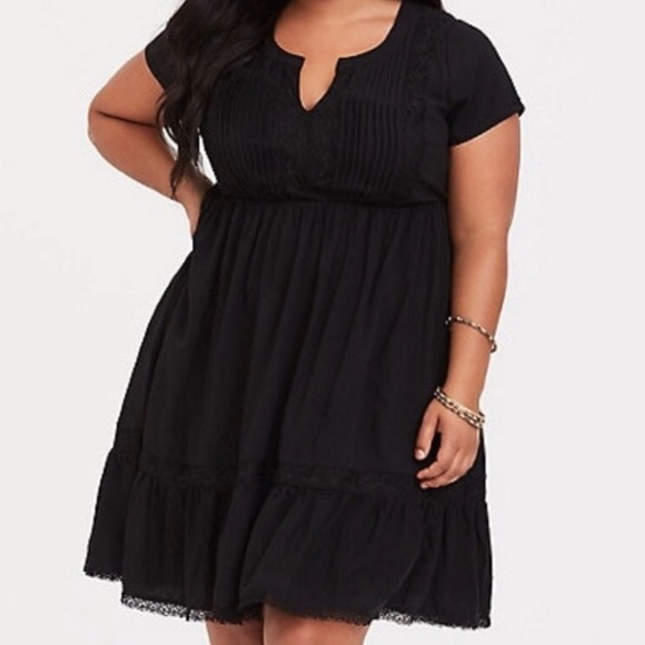 torrid Dresses & Skirts - Black Challis Skater Dress from Torrid Ruffle Lace